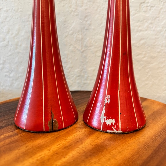 Vintage Rare Red Serv Wood Candlestick Holders Set of 4 | MCM Danish Modern - Picture 10 of 10